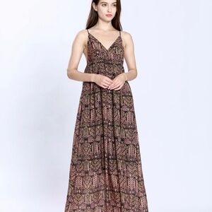MANGO Chain Strap Maxi Dress in black and mauve